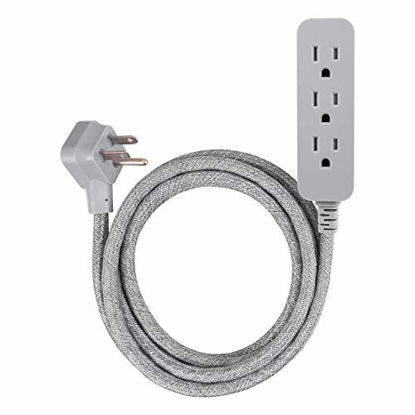 Picture of GE Pro 3 Outlet Surge Protector Power Strip, 8 ft Designer Braided Extension Cord, Flat Plug, Heather Gray, 45916