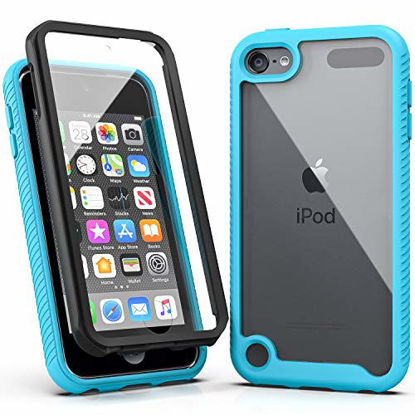 Picture of iPod Touch 7 Case,iPod Touch 6 Case,SLMY Armor Shockproof Case with Build in Screen Protector Heavy Duty Shock Resistant Hybrid Rugged Cover for Apple iPod Touch 5/6/7th Generation-Blue