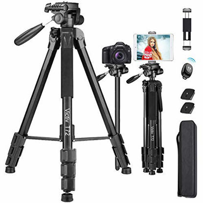 Picture of Victiv Camera & Tablet Tripod 72 inches, 2-in-1 Tripod Monopod 12 lbs Load for DSLR, Smartphone and iPAD with 2 Quick Mounts and Tablet Phone Holder for Travel and Work - Black