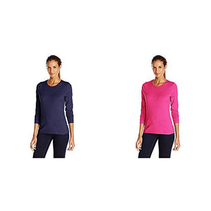 Picture of Hanes 2 Pack Long Sleeve Tee, Hanes Navy/Sizzling Pink, Large/Large