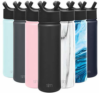 Picture of Simple Modern Insulated Water Bottle with Straw Lid Reusable Wide Mouth Stainless Steel Flask Thermos, 22oz (650ml), Midnight Black