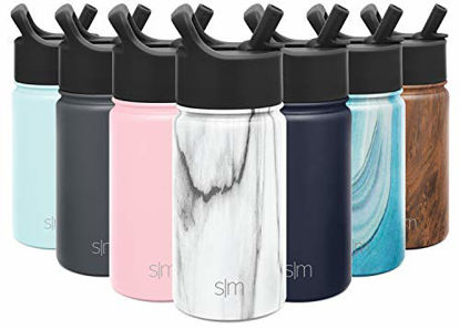 Picture of Simple Modern Insulated Water Bottle with Straw Lid Kids Reusable Wide Mouth Stainless Steel Flask Thermos, 14oz (415ml), Pattern: Carrara Marble