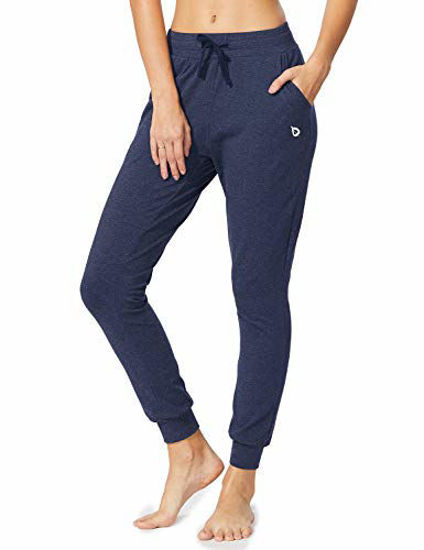 GetUSCart- BALEAF Women's Cotton Sweatpants Leisure Joggers Pants Tapered  Active Yoga Lounge Casual Travel Pants with Pockets Navy Heather Size L