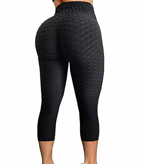GetUSCart- FITTOO Women's High Waist Yoga Pants Tummy Control Scrunched  Booty Capri Leggings Workout Running Butt Lift Textured Tights Black X-Large