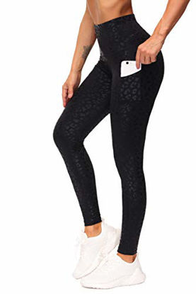 Picture of THE GYM PEOPLE Thick High Waist Yoga Pants with Pockets, Tummy Control Workout Running Yoga Leggings for Women (Medium, Black Leopard)