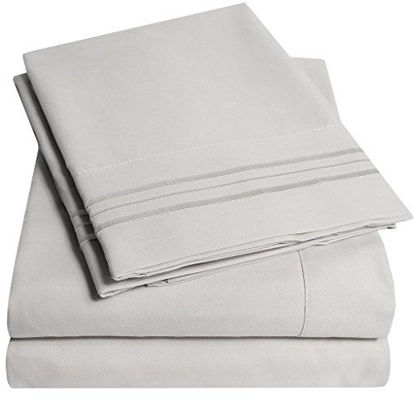 Picture of 1500 Supreme Collection Extra Soft Twin Sheets Set, Silver - Luxury Bed Sheets Set with Deep Pocket Wrinkle Free Hypoallergenic Bedding, Over 40 Colors, Twin Size, Silver
