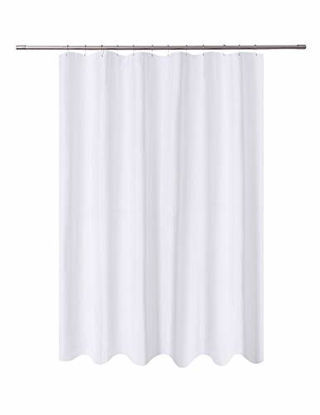 Picture of N&Y HOME Fabric Shower Curtain Liner Extra Long 72 x 84 Inches with 2 Bottom Magnets, Hotel Quality, Washable, Water Repellent, White Spa Bathroom Curtains with Grommets, 72x84