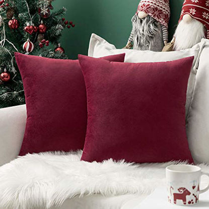 Picture of MIULEE Pack of 2 Velvet Soft Solid Decorative Square Throw Pillow Covers Set Cushion Case for Decor Sofa Bedroom Car 16 x 16 Inch 40 x 40 cm Wine Red