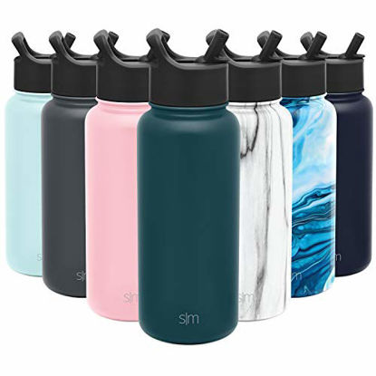 Picture of Simple Modern Insulated Water Bottle with Straw Lid 1 Liter Reusable Wide Mouth Stainless Steel Flask Thermos, 32oz (945ml), Riptide