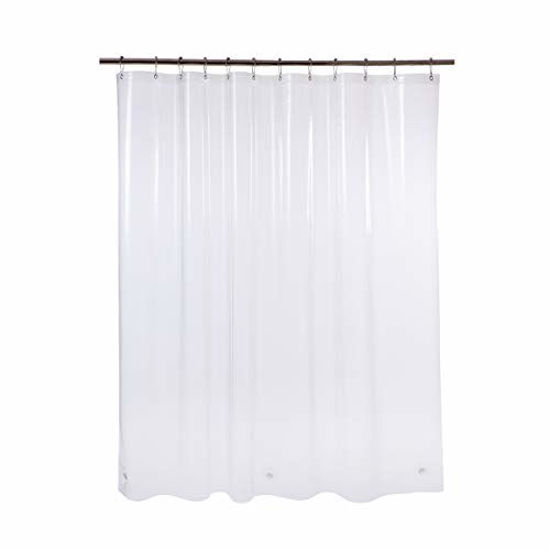 Picture of AmazerBath Plastic Shower Curtain, 72 x 65 Inches EVA 8G Thick Bathroom Shower Curtains with Heavy Duty Clear Stones and 12 Grommet Holes-Clear