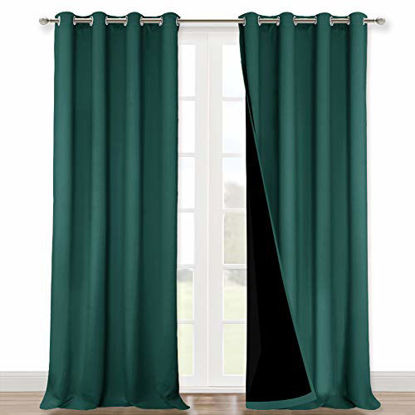 Picture of NICETOWN 100% Blackout Curtains 108 inches Long, Noise Reduction Window Treatment Curtains, Thermal Insulated Energy Smart Drapes and Draperies for Apartment Decor, Hunter Green, Set of 2, 52 inches W