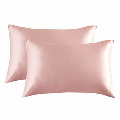 Picture of Bedsure Satin Pillowcase for Hair and Skin, 2-Pack - King Size (20x40 inches) Pillow Cases - Satin Pillow Covers with Envelope Closure, Coral