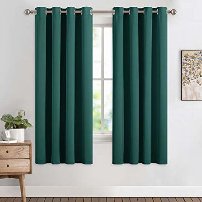 Picture of NICETOWN Bedroom Curtain Panels Blackout Draperies, Thermal Insulated Solid Grommet Blackout Curtains/Drapes (Hunter Green, One Pair, 55 by 68-inch)