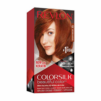 Picture of Revlon Colorsilk Beautiful Color Permanent Hair Color with 3D Gel Technology & Keratin, 100% Gray Coverage Hair Dye, 42 Medium Auburn