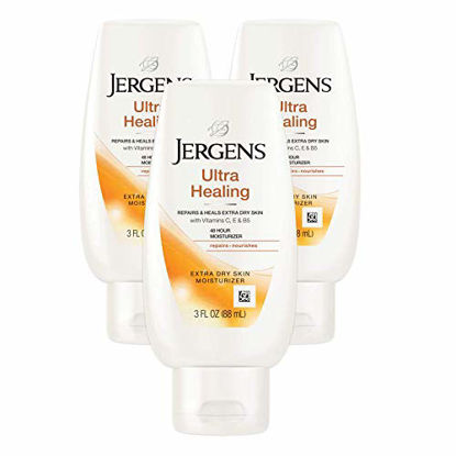Picture of Jergens Ultra Healing Dry Skin Moisturizer, 3 Ounce Travel Lotion, 3-pack, for Absorption into Extra Dry Skin, with HYDRALUCENCE blend, Vitamins C, E, and B5