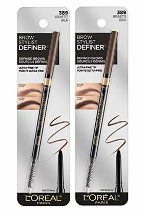 Picture of L'Oreal Paris Makeup Brow Stylist Definer Waterproof Eyebrow Pencil, Ultra-Fine Mechanical Pencil, Draws Tiny Brow Hairs and Fills in Sparse Areas and Gaps, Brunette, 0.003 Ounce (Pack of 2)