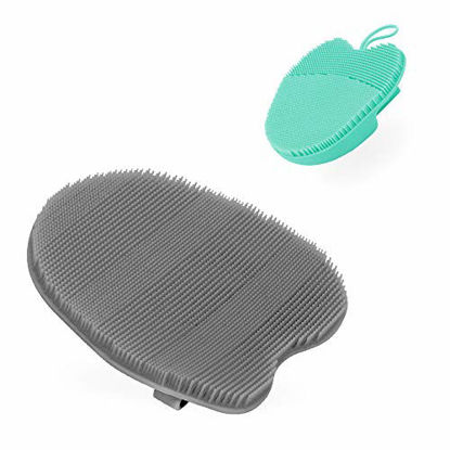 Picture of INNERNEED Soft Silicone Face Brush Cleanser and Massager Manual Cleansing Scrubber, with Silicone Body Brush Shower Scrubber (Gray+Blue)