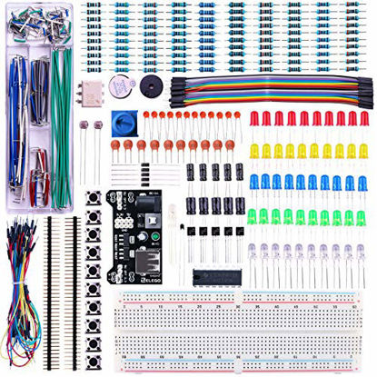 Picture of ELEGOO Upgraded Electronics Fun Kit w/Power Supply Module, Jumper Wire, Precision Potentiometer, 830 tie-Points Breadboard Compatible with Arduino, Raspberry Pi, STM32