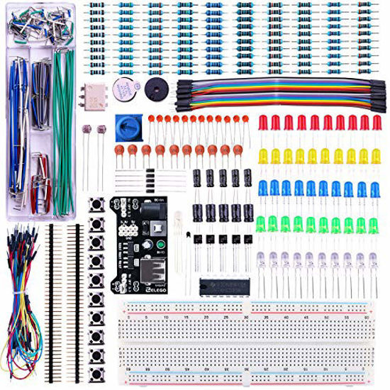 Picture of ELEGOO Upgraded Electronics Fun Kit w/Power Supply Module, Jumper Wire, Precision Potentiometer, 830 tie-Points Breadboard Compatible with Arduino, Raspberry Pi, STM32