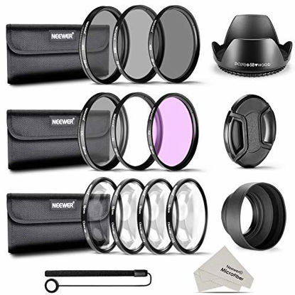 Picture of Neewer 58MM Complete Lens Filter and Accessory Kit: 58MM Filters(UV/CPL/FLD), Close-up Filters(+1/+2/+4/+10), ND Filters(ND2/ND4/ND8), Lens Hoods, Lens Cap, Cap Keeper Leash, Filter Pouches, Cloth