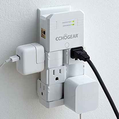 Picture of ECHOGEAR On-Wall Surge Protector with 6 Pivoting AC Outlets & 1080 Joules of Surge Protection - Low Profile Design Installs Over Existing Outlets to Protect Your Gear