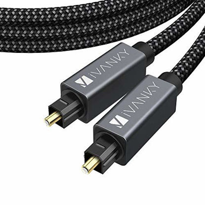 Picture of Optical Audio Cable, iVANKY Slim Optical Cable Digital Audio Cable for Home Theater, Sound Bar, TV, PS4, Xbox, Playstation, Astro A40/A50, Aluminum Shell, Nylon Braided Cable, 4.5M/14.76 Feet, Grey