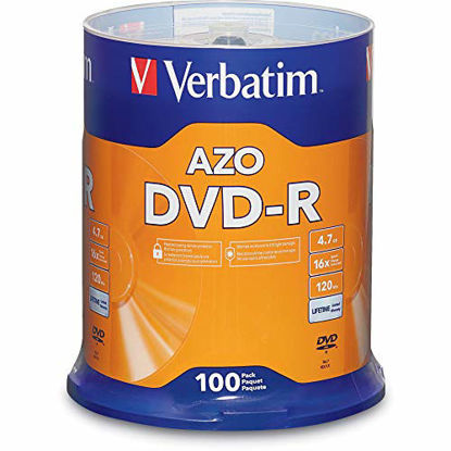 Picture of Verbatim DVD-R 4.7GB 16x AZO Recordable Media Disc - 100 Disc Spindle - 95102 - Silver