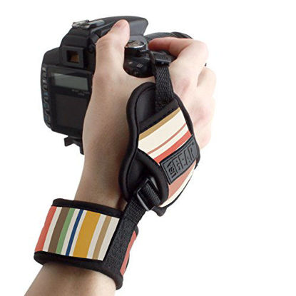 Picture of USA GEAR Professional Camera Grip Hand Strap with Stripe Neoprene Design and Metal Plate - Compatible with Canon , Fujifilm , Nikon , Sony and more DSLR , Mirrorless , Point & Shoot Cameras