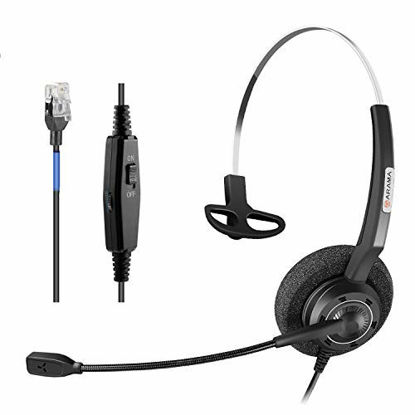 Picture of Arama Phones Headset RJ9 with Pro Noise Canceling Mic and Mute Switch Controls Wired Office Headset Compatible with Polycom Mitel Plantronic Nortel Shoretel Aastra Avaya Landline Phones