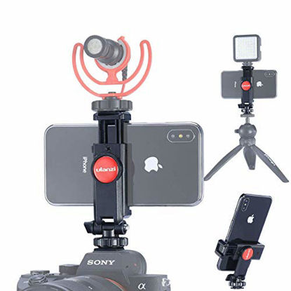 Picture of ULANZI ST-06 Camera Hot Shoe Phone Tripod Mount Adapter 360 Rotation Phone Holder with Cold Shoe for Mic Light Stand Compatible with Canon Nikon Sony DSLR Cameras for DJI Ronin SC Gimbal Stabilizer