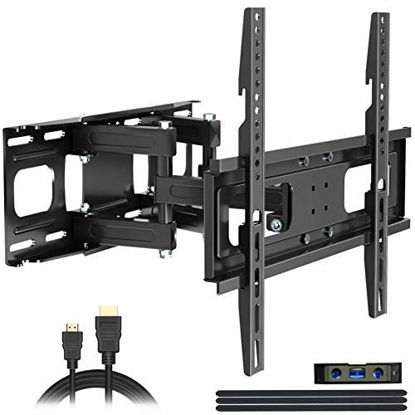 Picture of Full Motion TV Wall Mount with Height Setting, JUSTSTONE TV Bracket Fits Most 27-65 Inch LED Flat&Curved TVs,Articulating Swivel Tilt Dual Arms Extension Max VESA 400x400mm and Holds up to 121 LBS