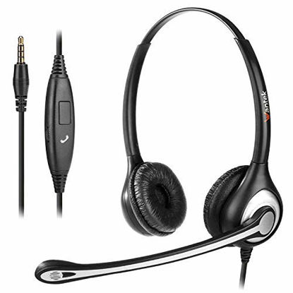 Picture of Cell Phone Headset with Microphone Noise Cancelling & Call Controls, 3.5mm Computer Headphones for iPhone Samsung PC Business Skype Softphone Call Center Office, Clear Chat, Ultra Comfort