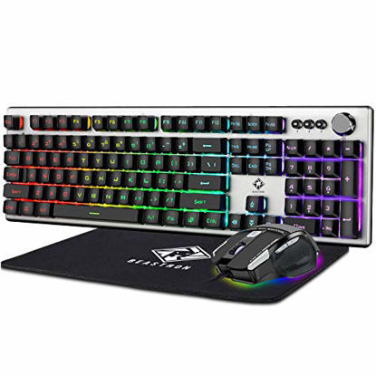 Picture of Beastron RGB Backlit Gaming Keyboard with Mouse Combo and Mouse pad, Multimedia Keyboard Knob,Mechanical Feel USB Wired Keyboard for Windows PC