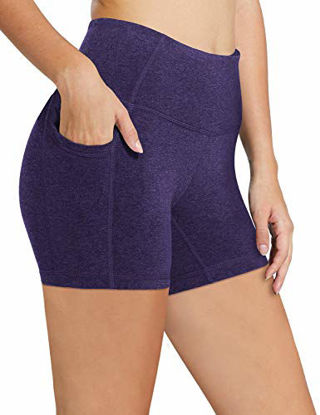 Picture of BALEAF Women's 5" High Waist Workout Yoga Running Compression Exercise Volleyball Shorts Side Pockets Heather Purple L