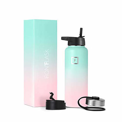 Picture of Iron Flask Sports Water Bottle - 40 Oz, 3 Lids (Straw Lid),Vacuum Insulated Stainless Steel, Modern Double Walled, Simple Thermo Mug, Hydro Metal Canteen