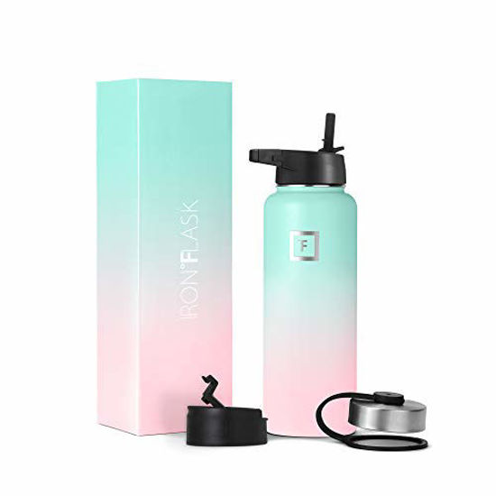 Picture of Iron Flask Sports Water Bottle - 40 Oz, 3 Lids (Straw Lid),Vacuum Insulated Stainless Steel, Modern Double Walled, Simple Thermo Mug, Hydro Metal Canteen
