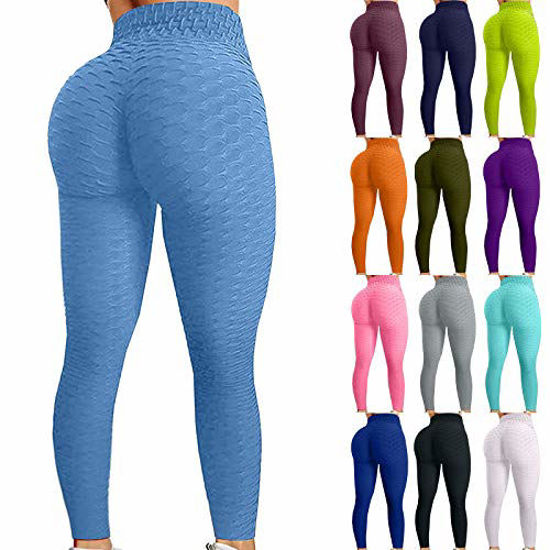 Women Bubble High Waisted TIK Tok Leggings with Pocket Tummy Control Butt  Lifting Tights Workout Fitness Yoga Pants 