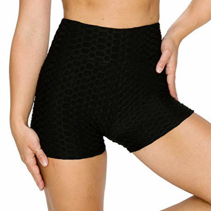 Picture of ALWAYS Women's Textured 3D Booty Yoga Shorts - High Waist Compression Slimming Butt Lift Solid Short Pants Black S