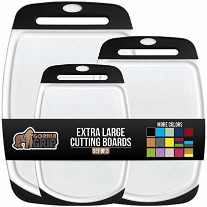 Picture of Gorilla Grip Original Oversized Cutting Board, 3 Piece, Perfect for the Dishwasher, Juice Grooves, Larger Thicker Boards, Easy Grip Handle, Non Porous, Extra Large, Kitchen, Set of 3, Black