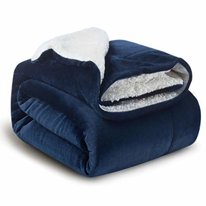 Picture of Bedsure Sherpa Fleece Blanket Throw Size Navy Lightweight Super Soft Cozy Luxury Bed Blanket Microfiber