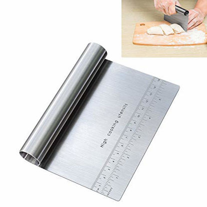 Picture of Pro Dough Pastry Scraper/Cutter/Chopper Stainless Steel Mirror Polished with Measuring Scale Multipurpose- Cake, Pizza Cutter - Pastry Bread Separator Scale Knife (1)