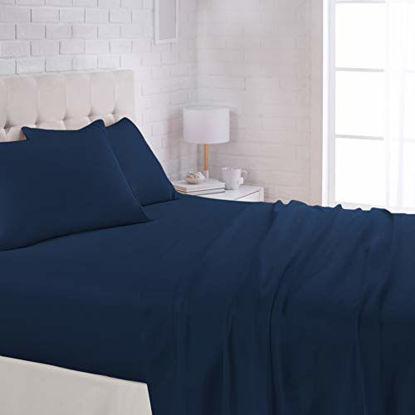 Picture of Amazon Basics Microfiber Sheet Set, King, Navy Blue
