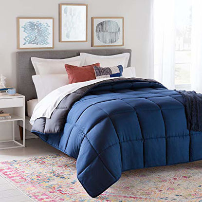 Picture of Linenspa All-Season Reversible Down Alternative Quilted Comforter - Hypoallergenic - Plush Microfiber Fill - Machine Washable - Duvet Insert or Stand-Alone Comforter - Navy/Graphite - Oversized Queen