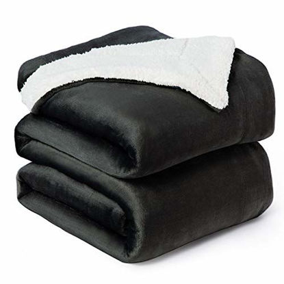 Picture of Bedsure Sherpa Fleece Blanket Queen Size(Not Electrical) Dark Grey Plush Blanket Fuzzy Soft Blanket Microfiber