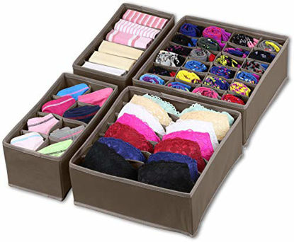 Picture of Simple Houseware Closet Underwear Organizer Drawer Divider 4 Set, Brown