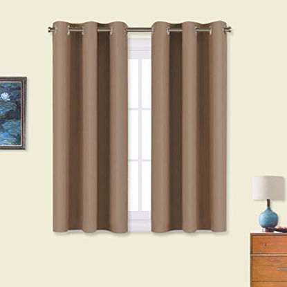 Picture of NICETOWN Blackout Window Curtains and Drapes for Kitchen, Window Treatment Thermal Insulated Solid Grommet Blackout Drapery Panels (Set of 2, 34 by 45 inches, Cappuccino)