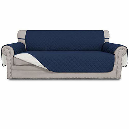 Picture of Easy-Going Sofa Slipcover Reversible Sofa Cover Water Resistant Couch Cover with Foam Sticks Elastic Straps Furniture Protector for Pets Kids Children Dog Cat(Sofa, Navy/Ivory)