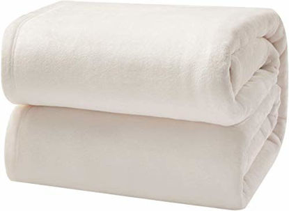 Picture of Bedsure Flannel Fleece Blanket King Size (108"x90"), Cream - Lightweight Blanket for Sofa, Couch, Bed, Camping, Travel - Super Soft Cozy Microfiber Blanket