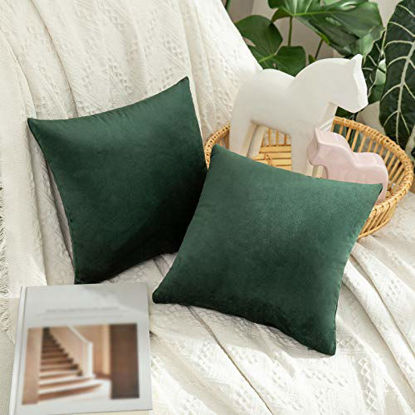 Picture of MIULEE Pack of 2 Velvet Pillow Covers Decorative Square Pillowcase Soft Solid Cushion Case for Decor Sofa Bedroom Car 12 x 12 Inch Army Green