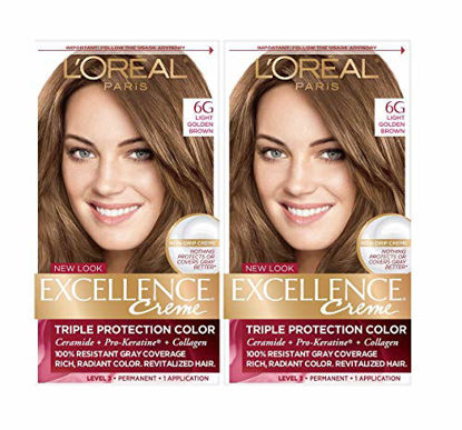 Picture of L'Oreal Paris Excellence Creme Permanent Hair Color, 6G Light Golden Brown, 100% Gray Coverage Hair Dye, Pack of 1